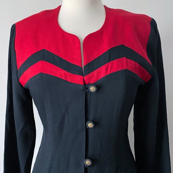 Vintage 80s Black and Red Pencil Dress • Size S - Picture 3 of 7